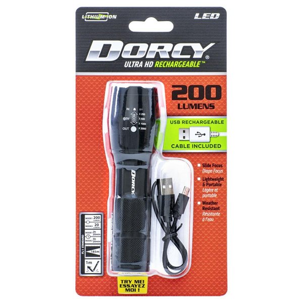 Dorcy 200 lm Ultra HD Series LED Flashlight with Power Bank 4400 mAh Lithium Ion Battery, Black DO9647
